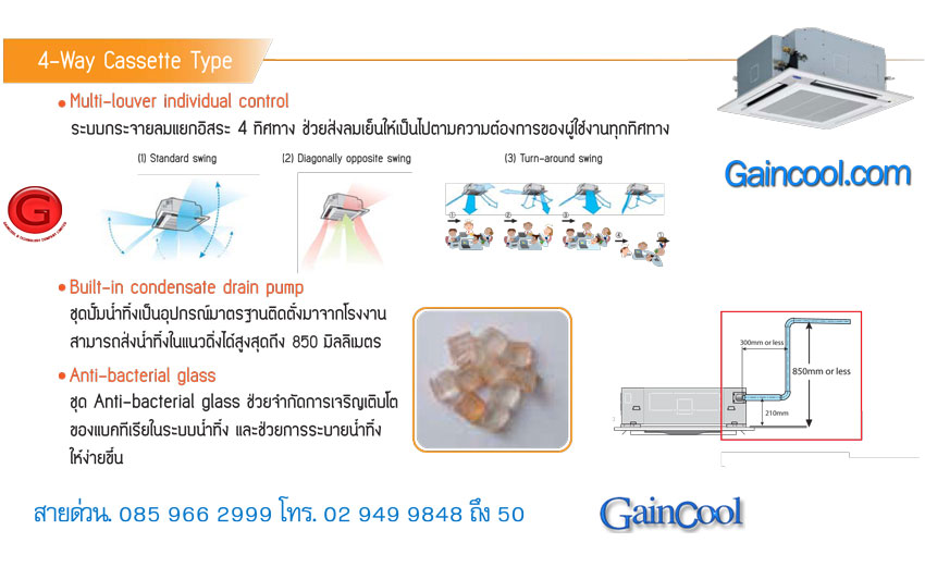 แอร์ CARRIER รุ่น ฝังฝ้า แบบ CASSETTE  TYPE กระจายลม 4 ทิศทาง