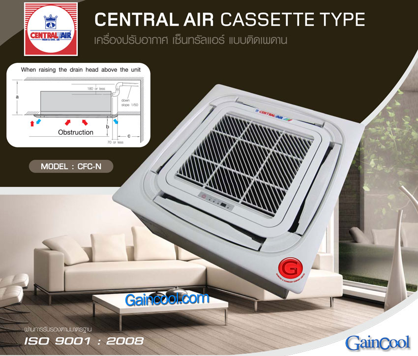 แอร์ CENTRAL AIR แบบฝังฝ้าเป่าลม 4 ทิศทาง CASSETTE TYPE